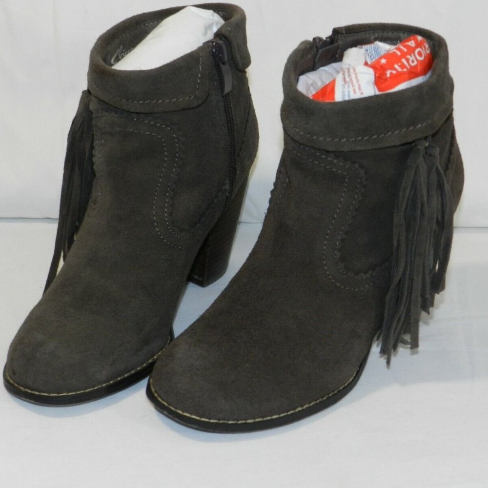 Slicca Vintage Collection Womans Brown Suede Leather Fringed Booties Sz 8
